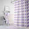Alien Shower Curtain, Purple And White, Optional Bath Mat And Towels