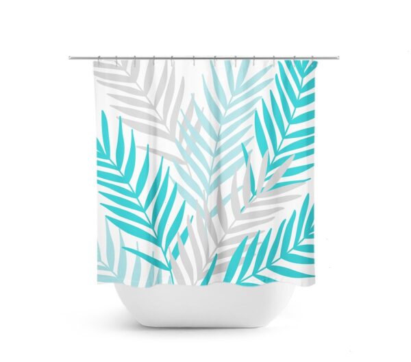 Aqua Bathroom, Palm Tree Shower Curtain, Tropical Bathroom, Guest Bathroom, Botanical Bathroom Decor, Aqua Gray Shower Curtain
