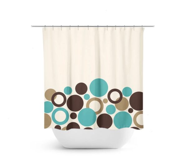 Aqua Brown And Beige Shower Curtain, Geometric Bath Curtain, Brown Bathroom, Fabric Shower Curtain, Aqua Polka Dot Curtain
