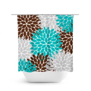 Aqua Brown And Gray Shower Curtain, Floral Shower Curtain, Shower Curtain Art, Aqua Bathroom Decor, Shabby Chic Shower Curtain
