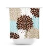 Aqua Brown Blue Shower Curtain, Floral Bath Curtain, Brown Bathroom, Fabric Shower Curtain, Girls Bathroom Decor, Blue Bathroom