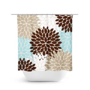 Aqua Brown Blue Shower Curtain, Floral Bath Curtain, Brown Bathroom, Fabric Shower Curtain, Girls Bathroom Decor, Blue Bathroom
