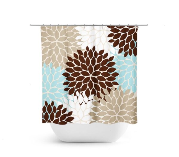 Aqua Brown Blue Shower Curtain, Floral Bath Curtain, Brown Bathroom, Fabric Shower Curtain, Girls Bathroom Decor, Blue Bathroom