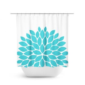 Aqua Flower Shower Curtain, Aqua Bathroom Decor, Floral Bathroom, Aqua And White Bathroom, Farmhouse Bathroom, Farmhouse Decor