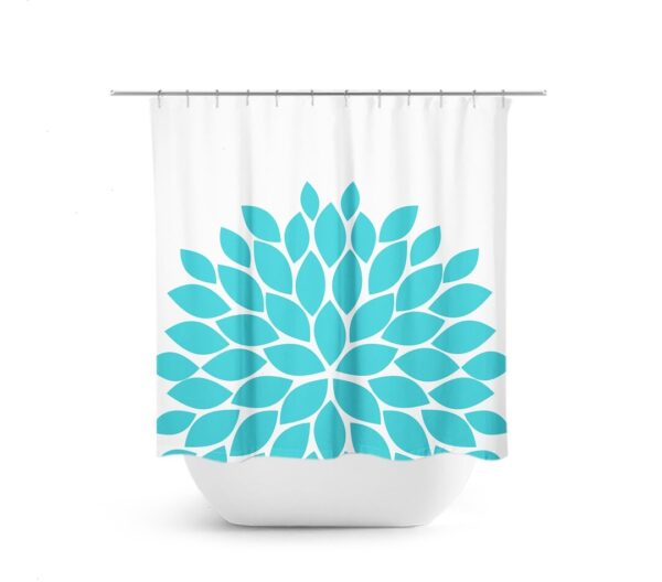 Aqua Flower Shower Curtain, Aqua Bathroom Decor, Floral Bathroom, Aqua And White Bathroom, Farmhouse Bathroom, Farmhouse Decor