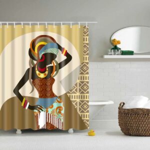 Beautiful Black African Woman Shower Curtain, Traditional Ethnic Africa Design Bathroom Curtain, Home Bath Decor Accessories