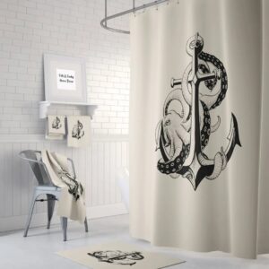 Beige Octopus Shower Curtain for Bathroom Decor, Home Decor