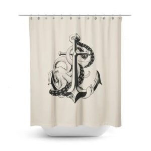 Beige Octopus Shower Curtain for Bathroom Decor, Home Decor