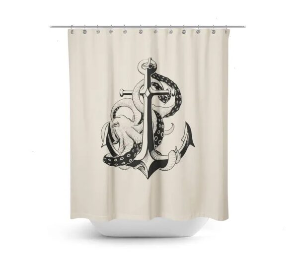 Beige Octopus Shower Curtain for Bathroom Decor, Home Decor