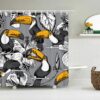 Bird Black And White Shower Curtain, Botanical Toucan Flower Wildlife Forest, Home Bath Decor