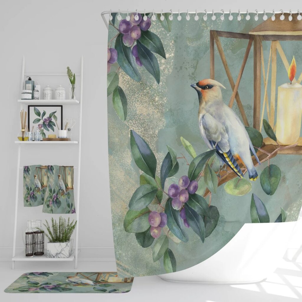 Bird Floral Shower Curtain Bathroom Decor