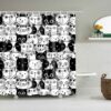 Black And White Cat Curtain, Cute Pet Animal Fabric Bathroom Curtain For Cat Lovers And Cat Mom