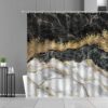 Black And White Gold Marble Shower Curtain, Modern Contemporary Design Bathroom Curtain, Home Bath Decor Accessories