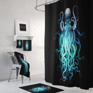 Black and Blue Octopus Shower Curtain for Bathroom Decor, Home Decor