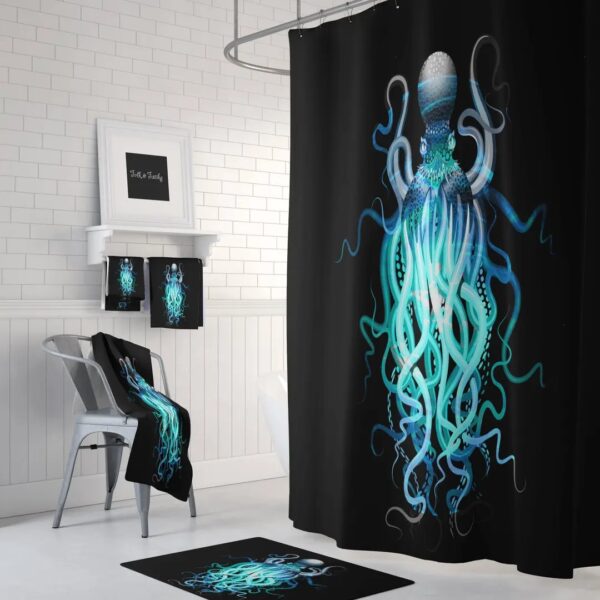 Black and Blue Octopus Shower Curtain for Bathroom Decor, Home Decor
