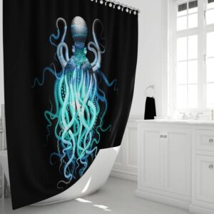Black and Blue Octopus Shower Curtain for Bathroom Decor, Home Decor