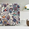 Blue Floral Boho Shower Curtain, Bohemian Chic Wild Flower Nordic Design, Home Bath Decor