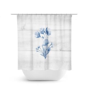 Blue Flowers Shower Curtain, Farmhouse Bathroom Decor, Flower Bath Curtain, Blue Bathroom, Minimalist Bathroom
