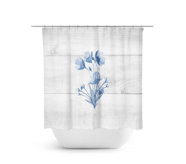 Blue Flowers Shower Curtain, Farmhouse Bathroom Decor, Flower Bath Curtain, Blue Bathroom, Minimalist Bathroom