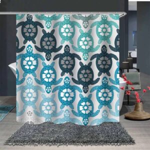Blue Turtles Shower Curtain, Sea Ocean Beach Creature, Bath Curtain