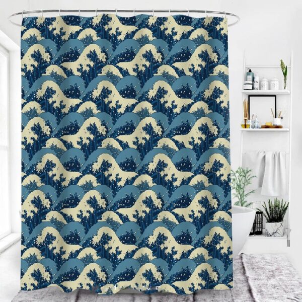 Blue Waves Shower Curtain, Ocean Sea Beach Marine Japanese Curtain, Bath Curtain Home Bathroom Decor Accessories