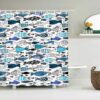 Blue White Fish Shower Curtain, Japanese Style Ocean Sea Fishes Underwater, Home Bath Decor