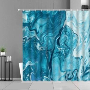 Blue White Marble Shower Curtain, Modern Contemporary Design Bathroom Curtain, Home Bath Decor Accessories