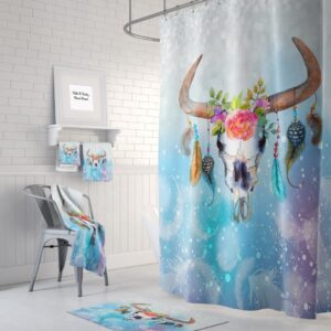 Boho Chic Bull Skull Shower Curtain for Bathroom Decor, Home Decor