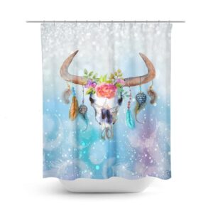 Boho Chic Bull Skull Shower Curtain for Bathroom Decor, Home Decor