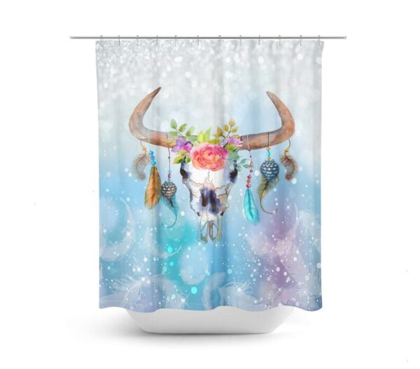 Boho Chic Bull Skull Shower Curtain for Bathroom Decor, Home Decor