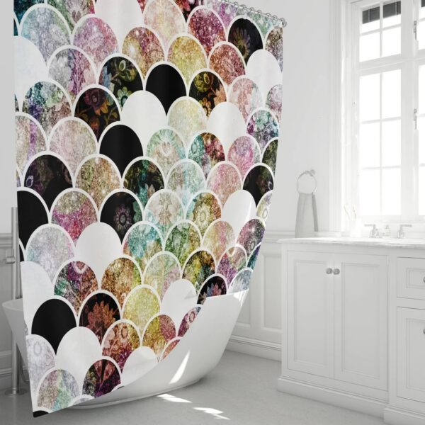 Boho Chic Mermaid Scales Shower Curtain for Bathroom Decor, Home Decor