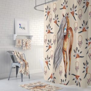 Boho Dreamcatcher Horse Shower Curtain for Bathroom Decor, Home Decor