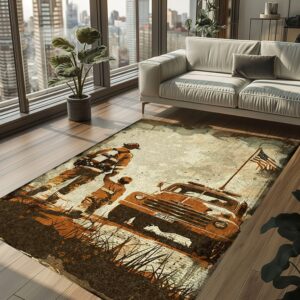 Bold Firefighter Dad and Son Theme Personalized Rug: Pay Tribute to Generations of Bravery, Firefighter Rugs for Living Room Bedroom, Firefighter Rectangular Rugs Full Size FR67