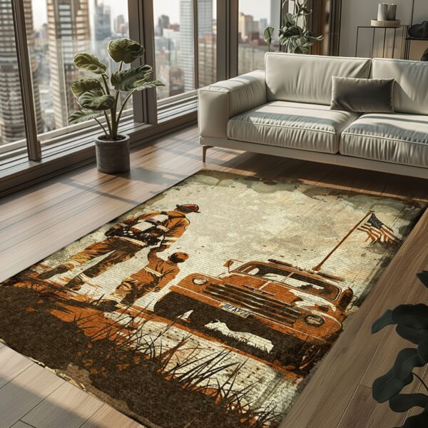 Bold Firefighter Dad and Son Theme Personalized Rug: Pay Tribute to Generations of Bravery, Firefighter Rugs for Living Room Bedroom, Firefighter Rectangular Rugs Full Size FR67