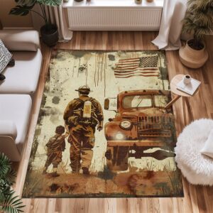 Bold Firefighter Heroes Theme Personalized Rug: Bring Heroic Vibes to Your Home, Firefighter Rugs for Living Room Bedroom, Firefighter Rectangular Rugs Full Size FR74