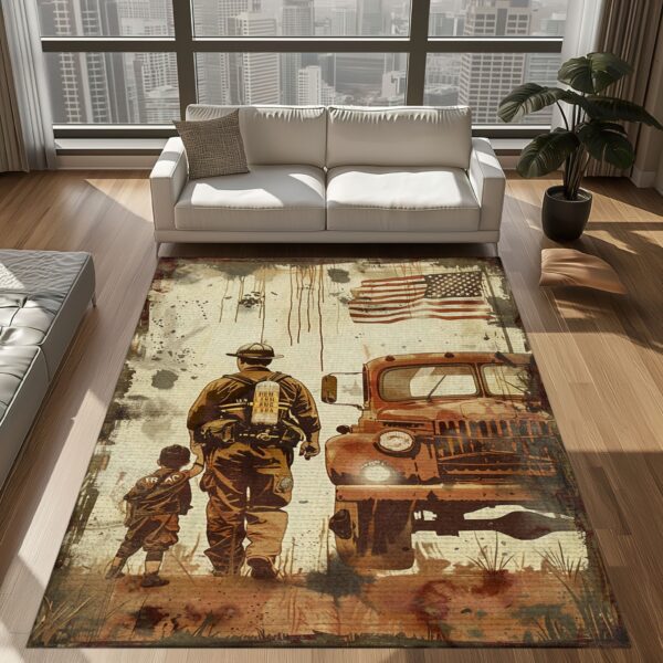 Bold Firefighter Heroes Theme Personalized Rug: Bring Heroic Vibes to Your Home, Firefighter Rugs for Living Room Bedroom, Firefighter Rectangular Rugs Full Size FR74