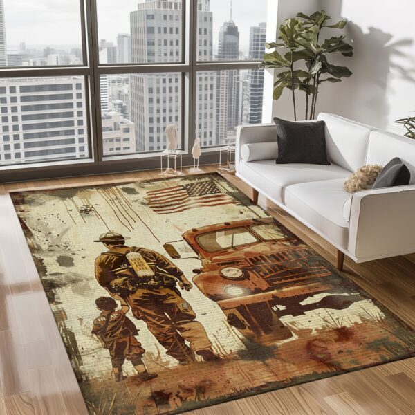 Bold Firefighter Heroes Theme Personalized Rug: Bring Heroic Vibes to Your Home, Firefighter Rugs for Living Room Bedroom, Firefighter Rectangular Rugs Full Size FR74