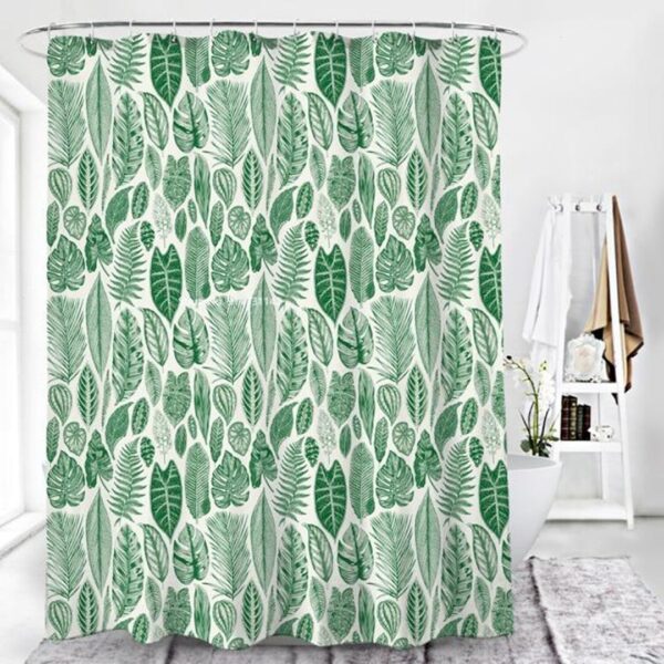 Botanical Green Leaves Shower Curtain, Tropical Forest Leaf Trees Palm Monstera, Fabric Bath Curtain, House Gift