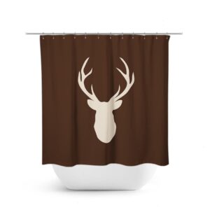 Brown Shower Curtain, Hunting Lodge Decor, Deer Head Antler Bathtub Curtain, Woodland Bathroom, Brown Bathroom Decor, Boy Bathroom