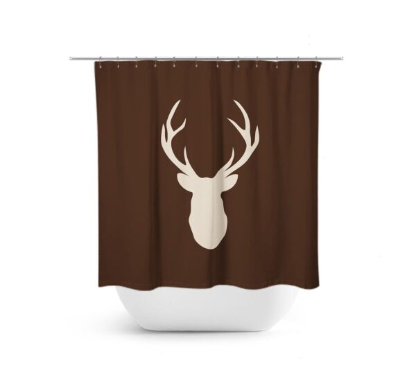 Brown Shower Curtain, Hunting Lodge Decor, Deer Head Antler Bathtub Curtain, Woodland Bathroom, Brown Bathroom Decor, Boy Bathroom
