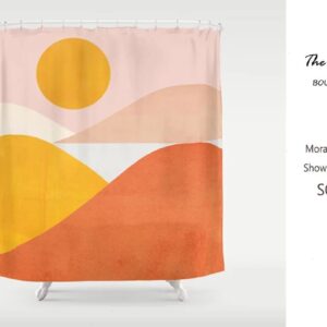 Burnt Sunset Landscape Shower Curtain, Boho Shower Curtain, Abstract Bathroom Set, Warm Colors Shower Curtain