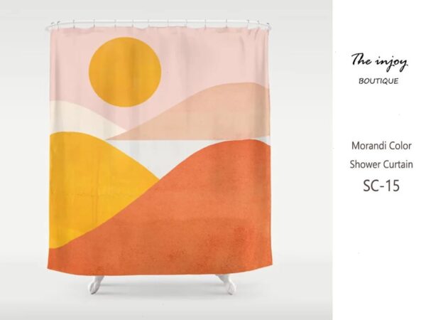 Burnt Sunset Landscape Shower Curtain, Boho Shower Curtain, Abstract Bathroom Set, Warm Colors Shower Curtain