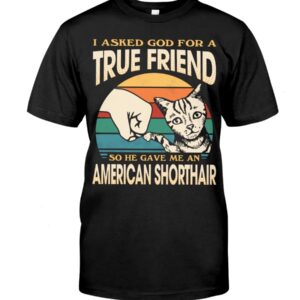 Cats Shirt - I Aksed God For A True Friend So He Gave Me A American Shorthair