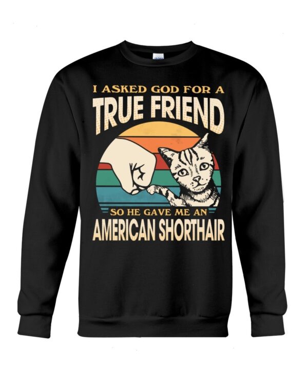 Cats Shirt - I Aksed God For A True Friend So He Gave Me A American Shorthair