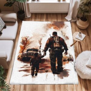 Celebrate Heroes: Custom Firefighter Carpets for Dad and Son, Firefighter Rugs for Living Room Bedroom, Firefighter Rectangular Rugs Full Size FR109