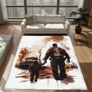 Celebrate Heroes: Custom Firefighter Carpets for Dad and Son, Firefighter Rugs for Living Room Bedroom, Firefighter Rectangular Rugs Full Size FR109