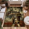Celebrating Bravery: Dad Fire Fighter and Son Firefighter Personalized Area Floorings, Firefighter Rugs for Living Room Bedroom, Firefighter Rectangular Rugs Full Size FR100