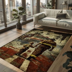 Celebrating Bravery: Dad Fire Fighter and Son Firefighter Personalized Area Floorings, Firefighter Rugs for Living Room Bedroom, Firefighter Rectangular Rugs Full Size FR100