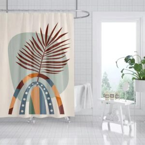 Colorful Boho Rainbow Shower Curtain, Bohemian Palm Leaves Design, Fabric Curtain Home Bathroom Decor Kids Children