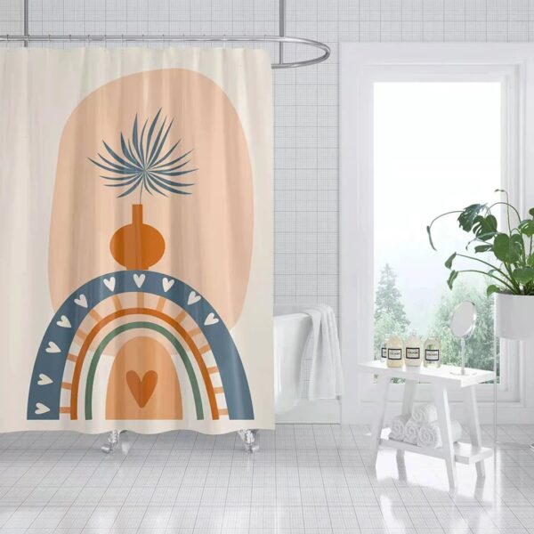 Colorful Boho Rainbow Shower Curtain, Colorful Bohemian Vase Palm Leaves Design, Fabric Curtain